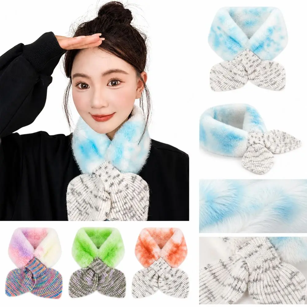 New Faux Fur Faux Fur Scarf Cross Tie Knitted Fabric Neck Warmer Soft Texture Slip-On Closure Wrist Cuff for Girls and Women