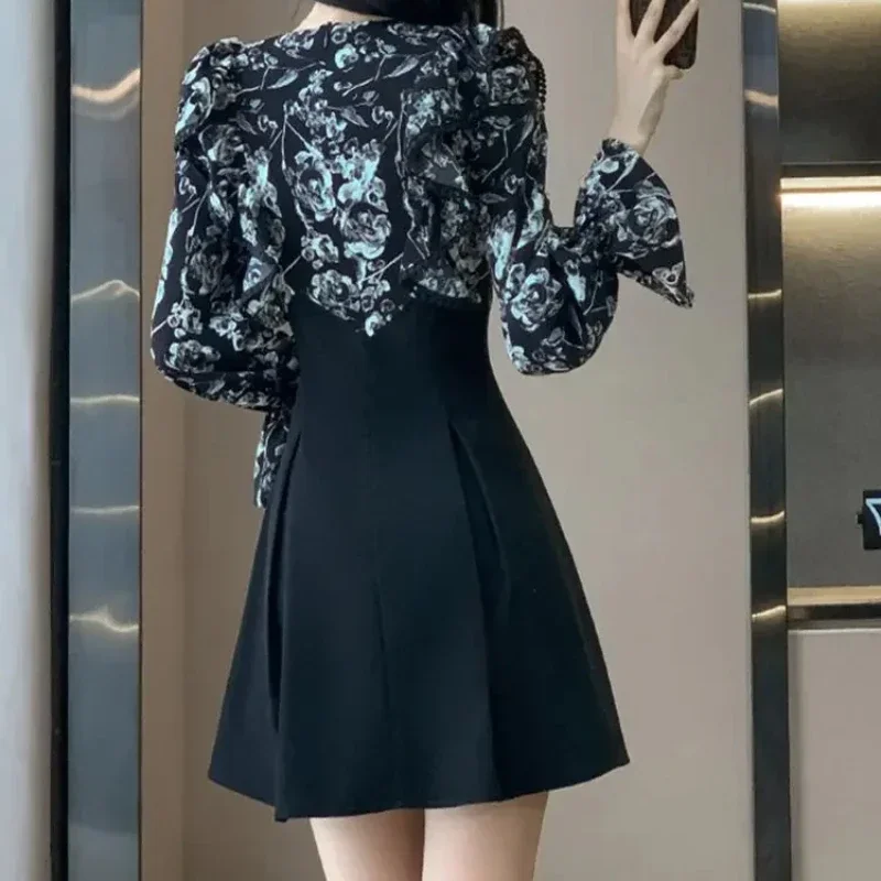 Female Dress Short Mini Women\'s Long Sleeve Dresses A Line Splicing Outfits New Features of Hot Clothes Elegant Chic Luxury Full