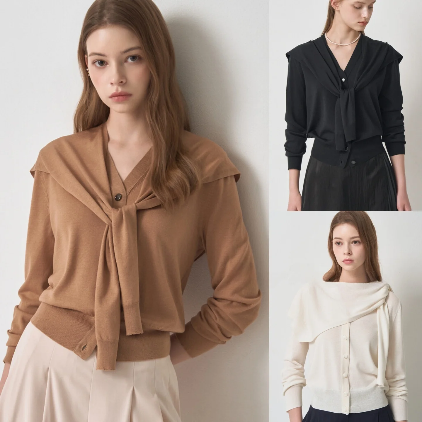 Detachable Knitted Sweater Versatile Commute Style Personality Long Sleeve Regular Fit Button up Women's Fashion Accessory