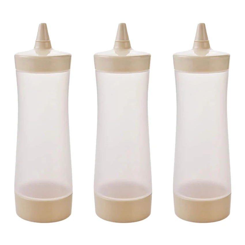 3 Pcs Squeeze Squirt Condiment Bottles Ketchup Bottle Mustard Sauce Containers for Kitchen Condiment (Beige)