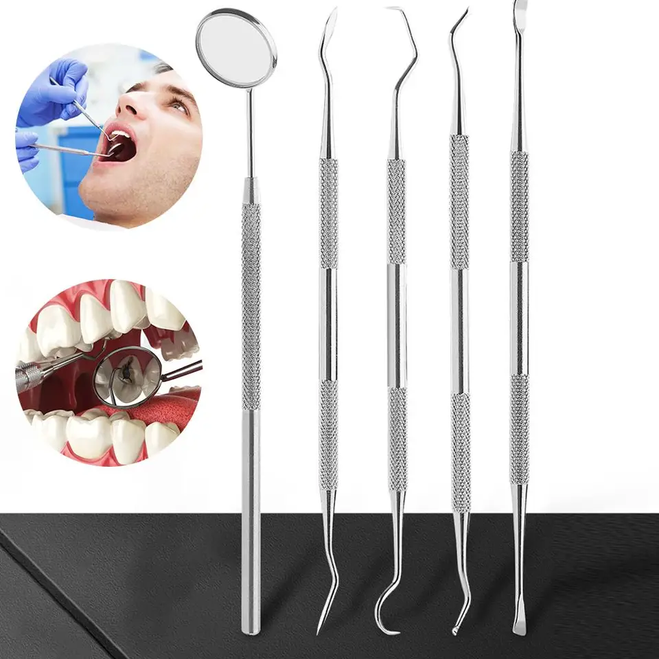 Kit de Herramientas Dentales de Acero Inoxidable para Eliminar la Placa, Cuidado Bucal con Limpiador de Placa, Raspador de Sarro, Limpiador de Dientes y Lengua para la Familia 3