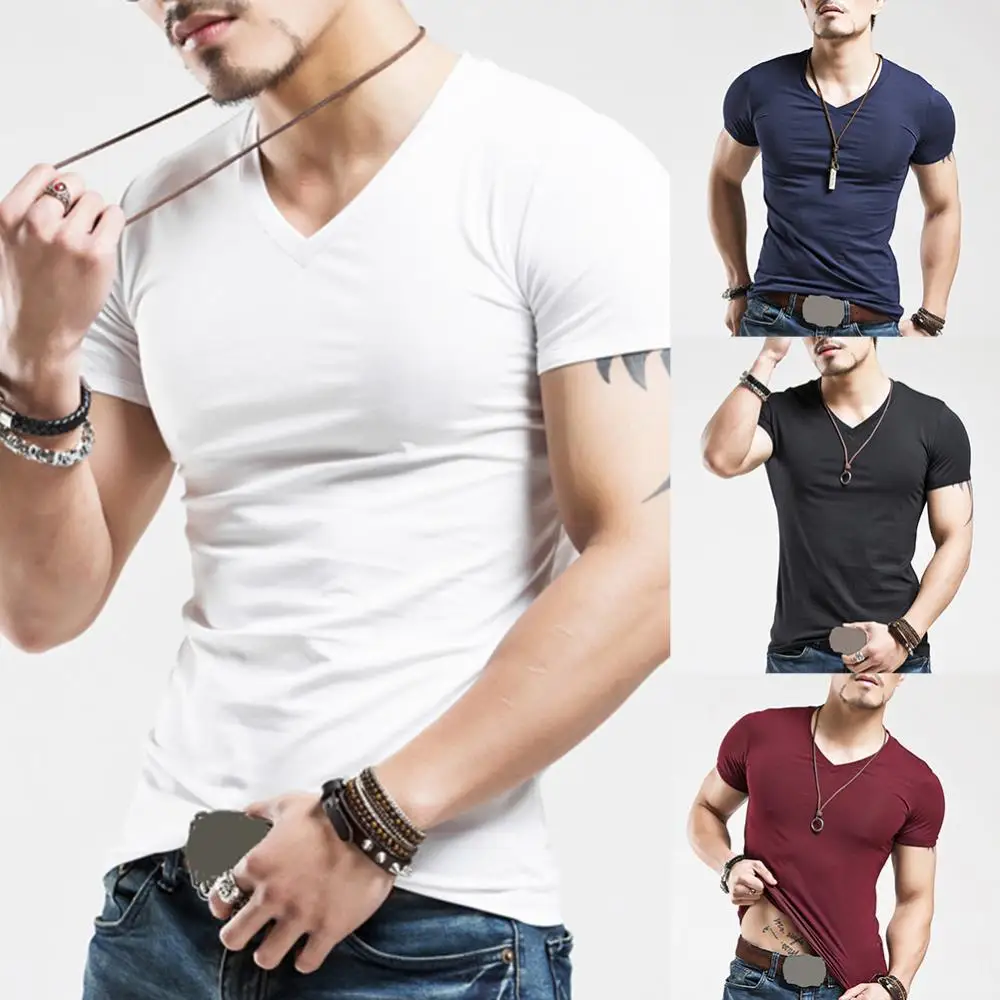 Camiseta de Fitness con cuello en V para hombre, ropa de M-5XL, Tops, novedad de 2022
