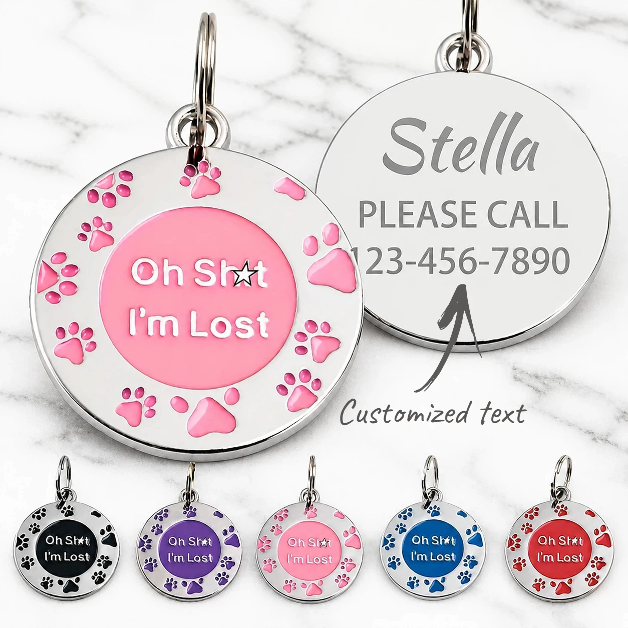 Étiquettes personnalisées pour animaux de compagnie, médailles d'identification personnalisées pour chats et chiens, breloques pour collier, accessoires pour animaux de compagnie, pendentifs à paillettes avec empreinte de patte