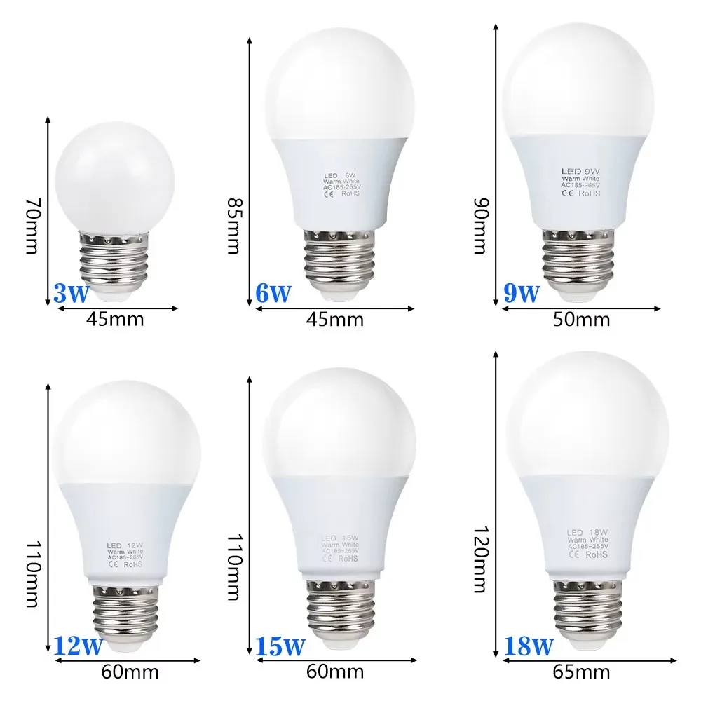 10pcs/lot Ampoule LED Bulb Lamp E27 AC 220V Light Bulbs 18W 15W 12W 9W Lampada Bombillas For Home Chanderıer Living Room