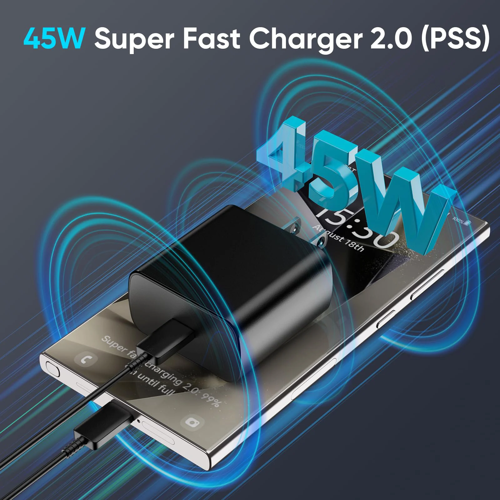 45W PD Charger Super Fast Charging For Samsung Galaxy S24 S23 Ultra Note Mobile Phone Type C Quick Charge Adapter Data Cable Set