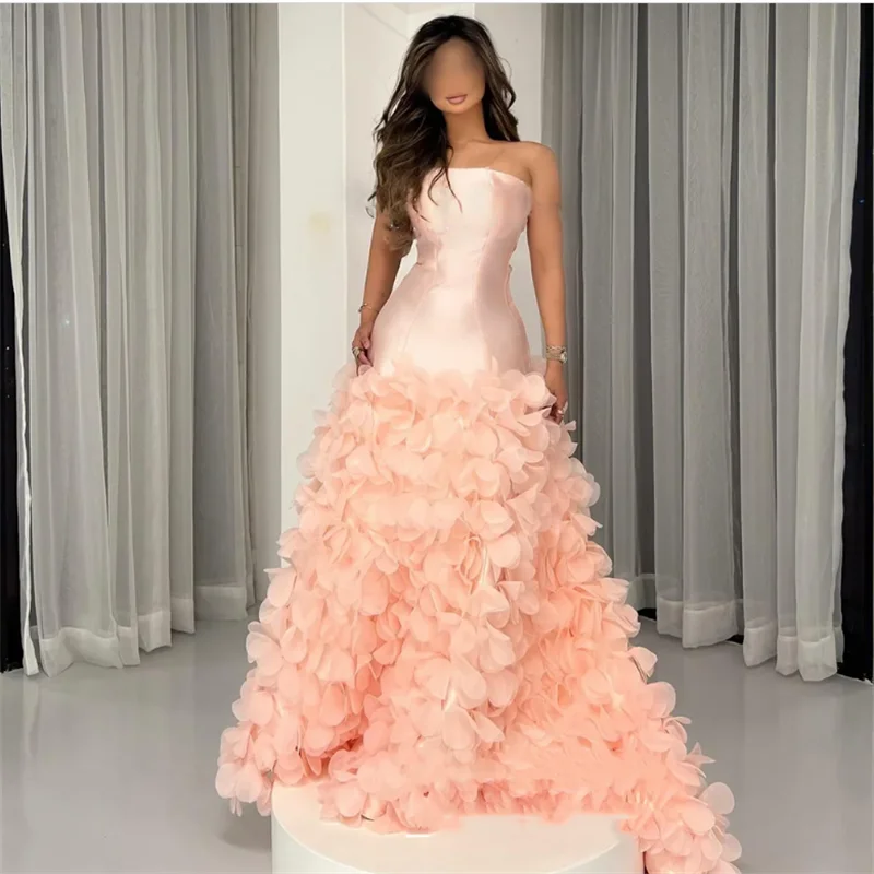 

Saud Арабское вечернее платье فساتين заслуживающее индивидуальное платье без бретелек без рукавов с цветами и скользящим шлейфом арабское платье для выпускного вечера