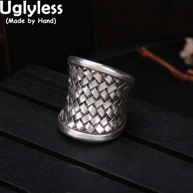 

Uglyless Granny Woven Wide Rings Women Lovely Vintage Ethnic Jewelry Simple Fashion Bijoux 925 Sterling Silver Braided Rings