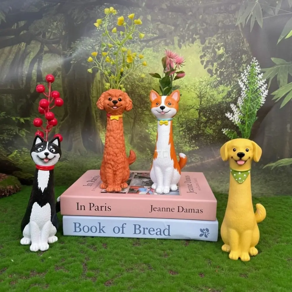 Poodle/Siberian Husky Shape Quirky Dog Vase Cute Cartoon Style Synthetic Resins Handcrafted Quirky Corgi Dog Vase Desk Decor