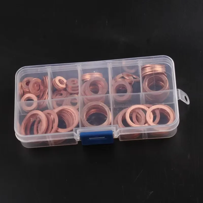 120 pçs arruelas de cobre sólido anel plano conjunto junta vedação para cárter plug para barco esmagamento arruela ferramentas ferragem juntas encanamento M6-M20