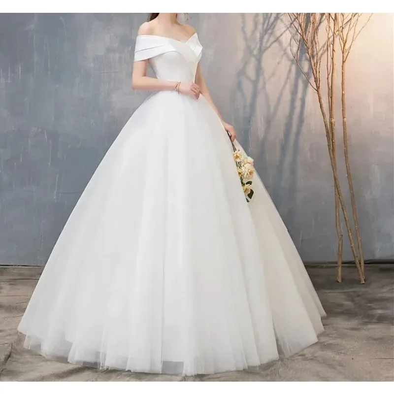 فستان زفاف جديد مثير على شكل حرف v وأربطة على شكل كرة قبالة الكتف فساتين زفاف بسيطة فيستدو مخصصة #3