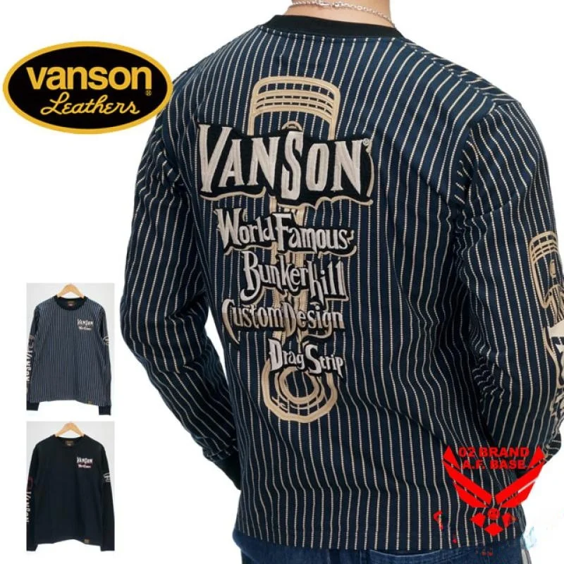 

Классическая американская футболка Vason из чистого хлопка в стиле ретро с полосками и вышивкой, с круглым вырезом и длинными рукавами, с изображением мотоцикла с поршнем.