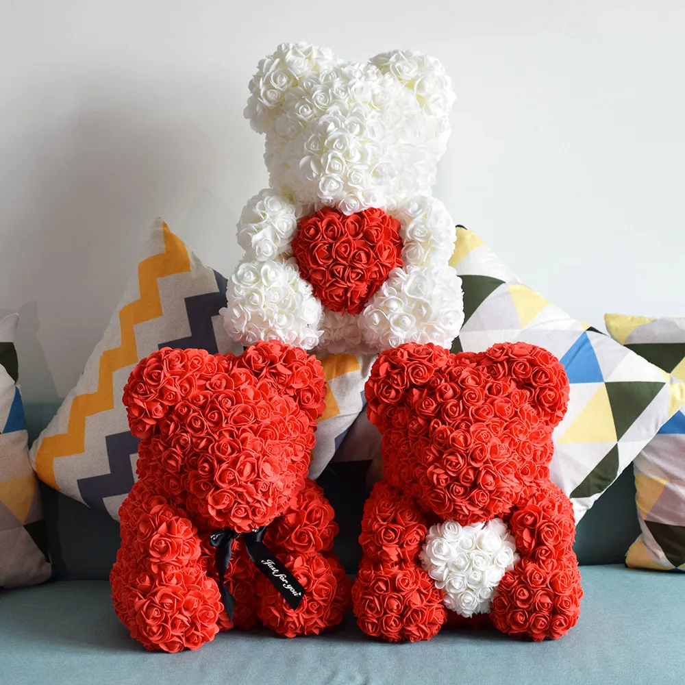 Urso Rosa Artificial para Decoração, Flor Eterna Criativa, Dia dos Namorados, Presente de Natal, Urso Abraço, Casamento, Romântico, 35cm