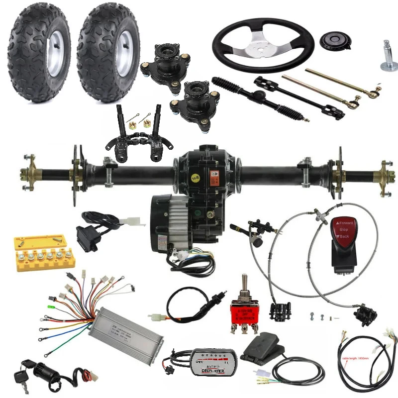 

Комплект задней оси для картинга TDPRO 34 дюйма с колесами, передним рулевым управлением и дифференциальным двигателем 48В 1000Вт для квадроцикла