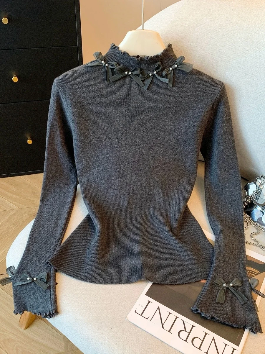 

Осень-зима, красивый вязаный топ без рукавов с узлом из бисера, женский модный облегающий топ Agel French Sle Long Sve