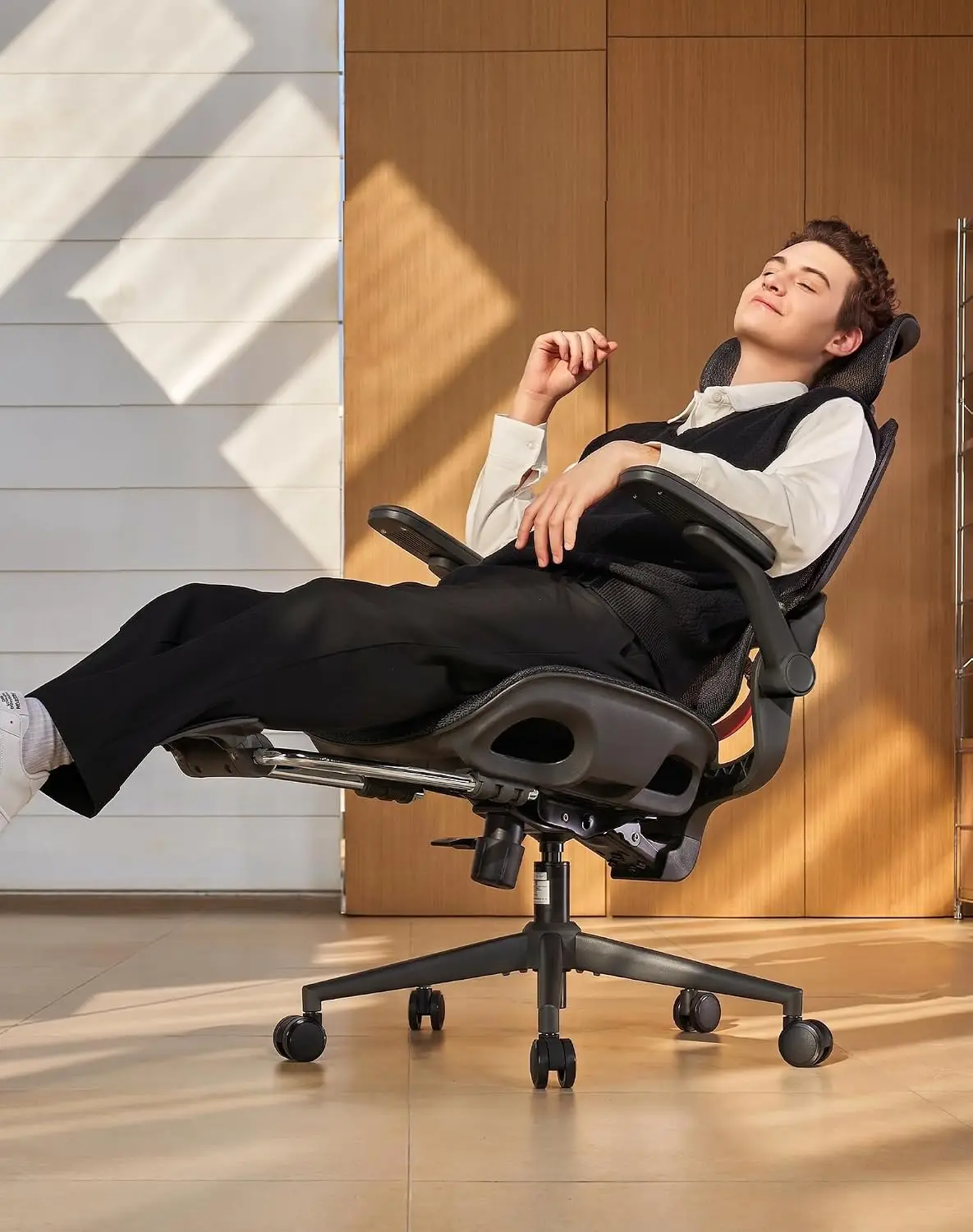 Ergonomic Mesh Office Chair with Footrest & Adaptive Lumbar Support, Wide Headrest, 360° Flip-Up Armrests, Jet Black, Customized