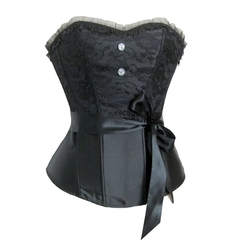 Bustier Corset Top for Women Elegant Satin Sexy Lace Bustiers Belt Bow Decoration Corselet Carnival Outfit Evening Party Costume