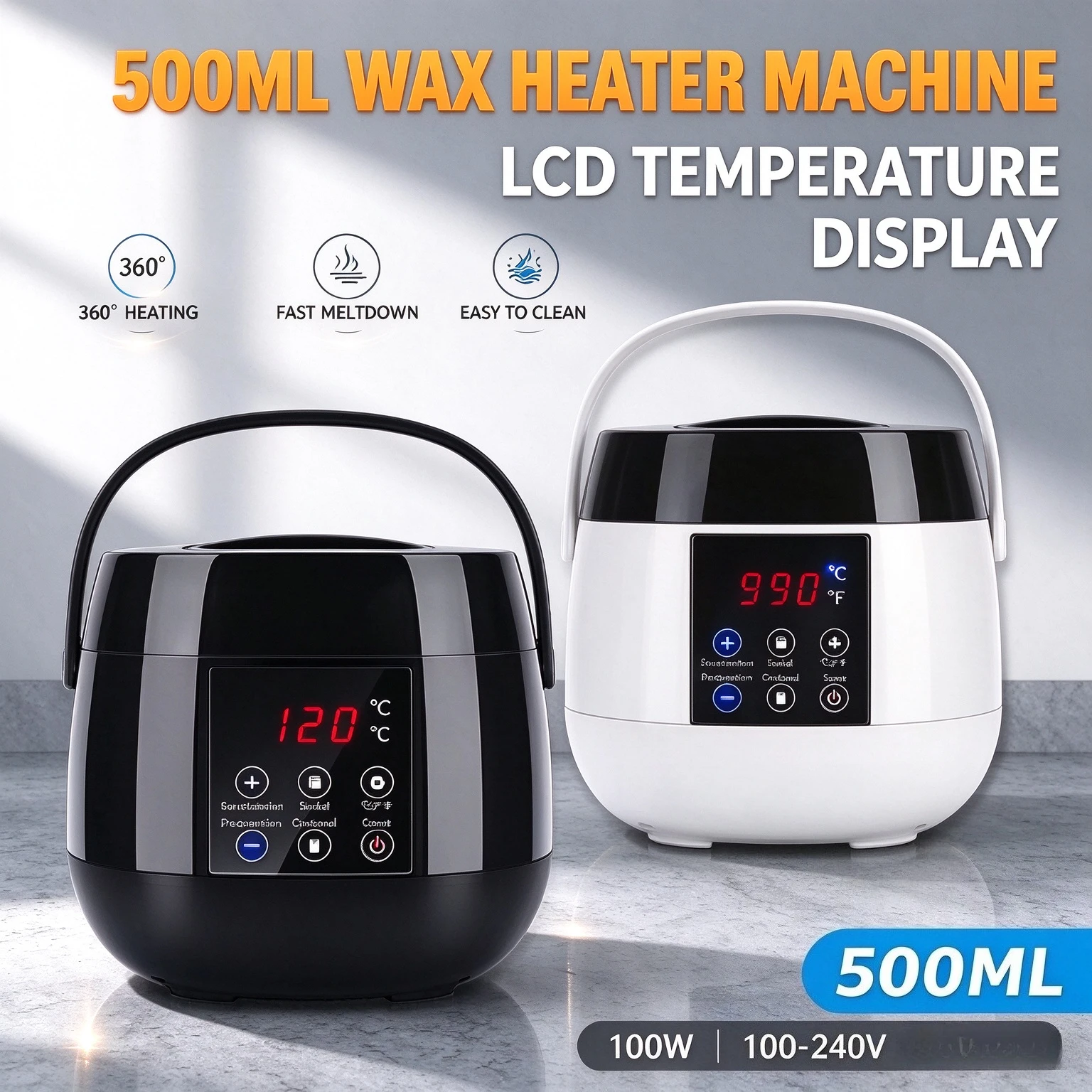 2026 Unisex 500ML Electric Wax Heater Set with Black/White Display Screen for Body Hair Removal Includes 200g Wax Beans
