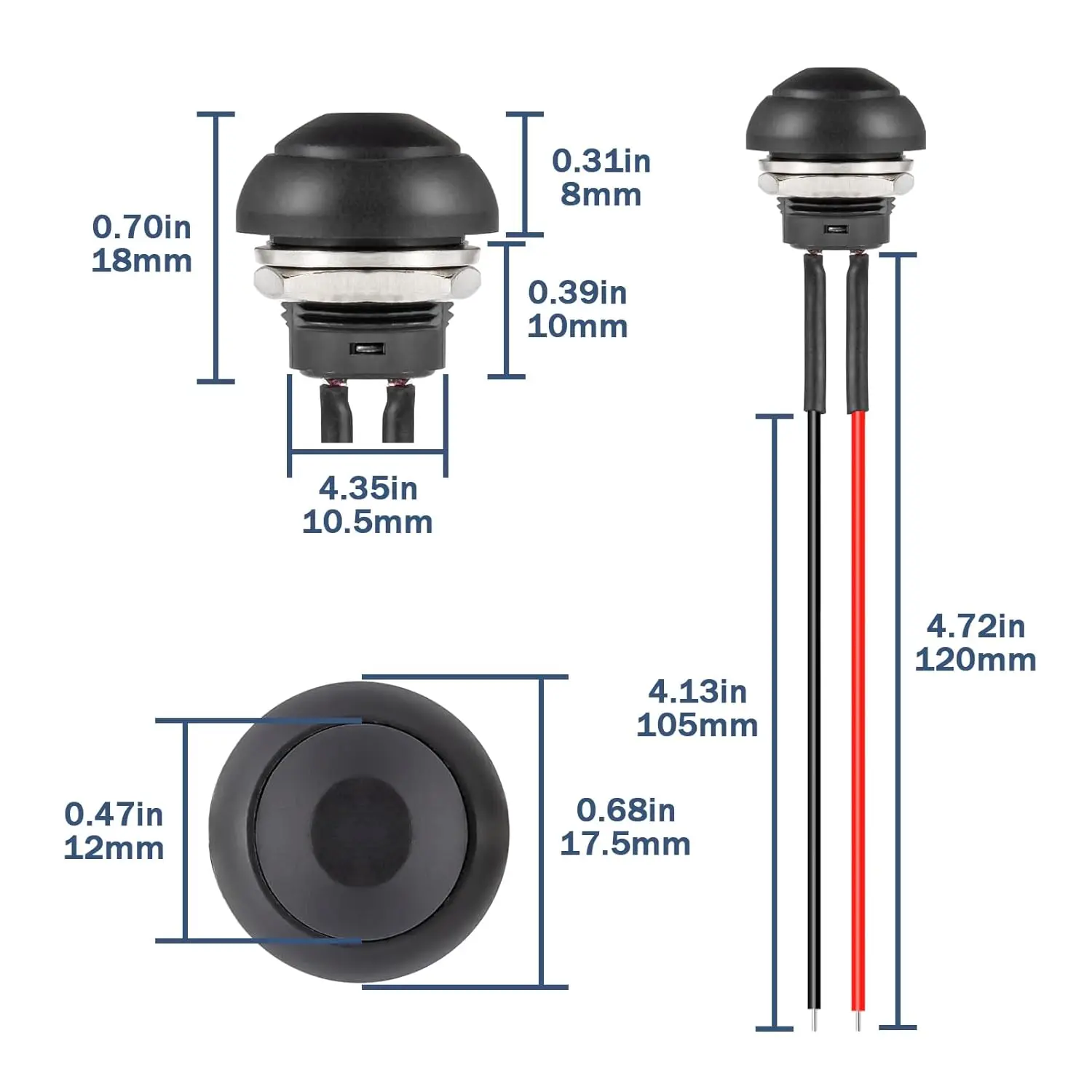 6pcs 12MM Momentary Push Button Switch ON Off Round Mini Waterproof Push Buttons Switches 1A 250V 3A 125V Small Black with Wire