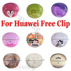 Fashion Cute Cover for Huawei Free Clip Case Earphone Cartoon Cover Freebuds Free Clip Cute Cover Funda Marble Lucky Girl
