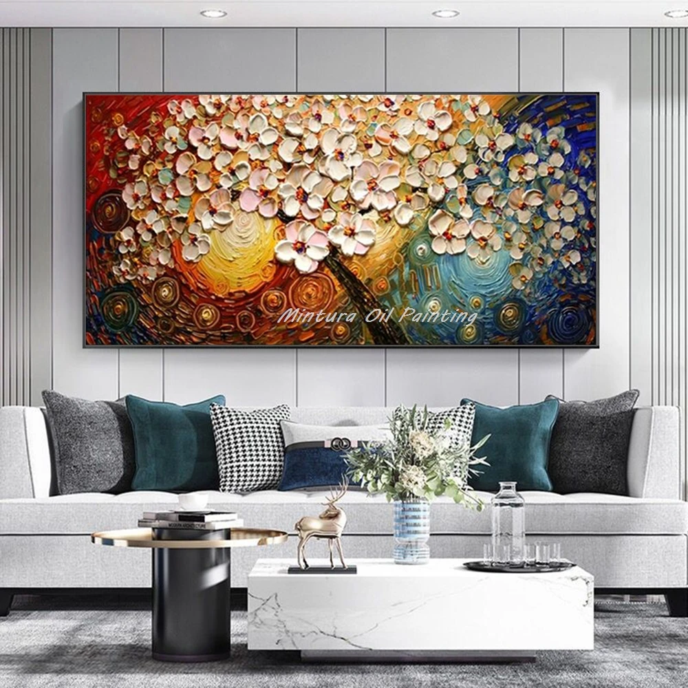 Mintura Handpainted Palette Knife Tree Flower Oil Painting on Canvas,Modern Abstract Wall Are Picture for Living Room Home Decor