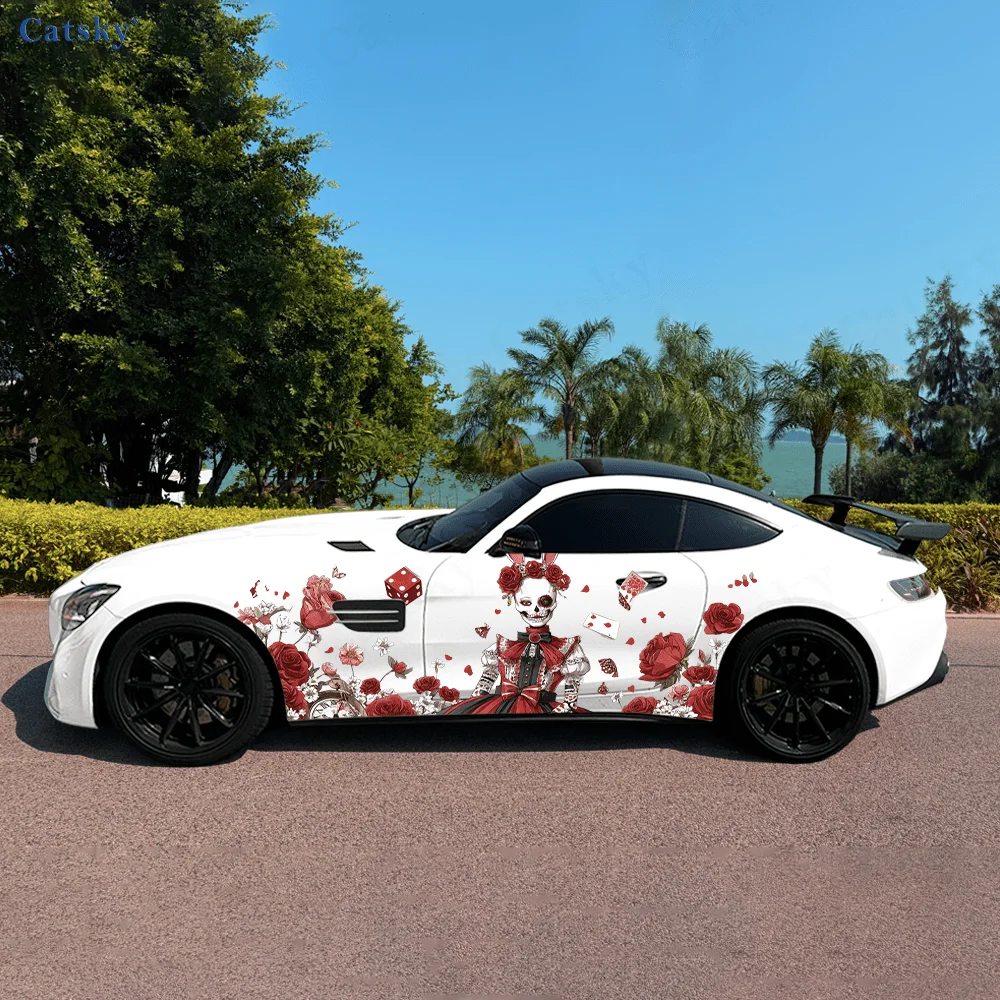 

Cute Skeleton Maid Rose Car Side Sticker Decor, PVC Waterproof Scratch Resistant Decal, Car Protection, Auto Accessories Gift