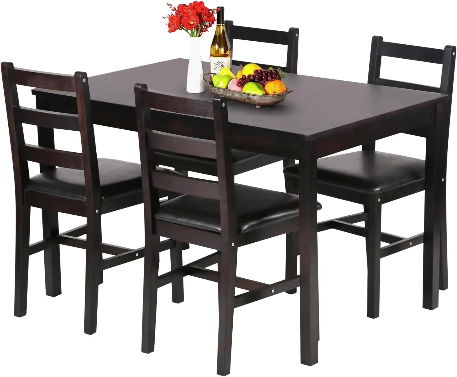 Kitchen Table And Chairs For 4 Dining Room Table Set,Wood Elegant Kitchen Sets For Small Space,Dark Brown