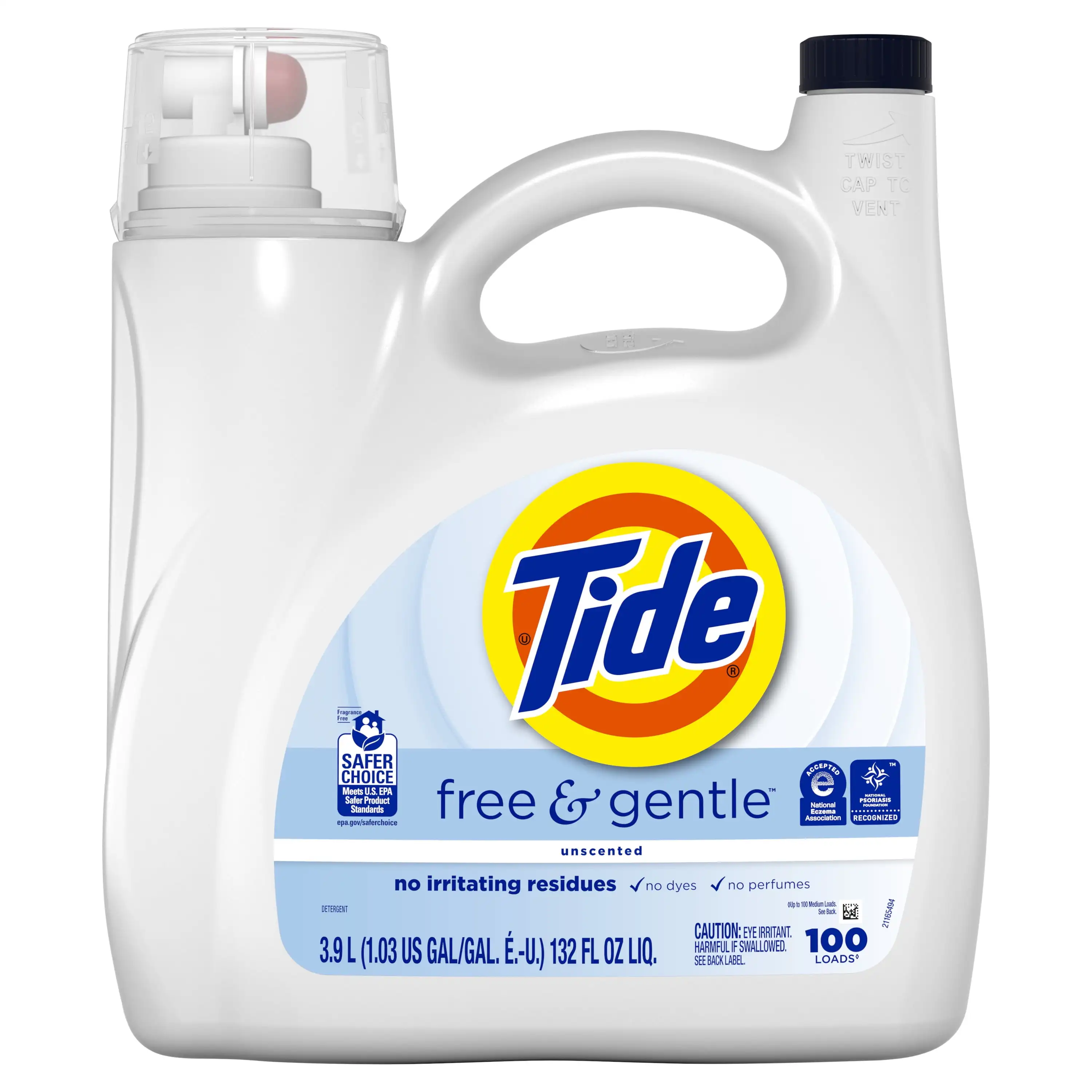 

Бесплатная и нежная жидкость для стирального порошка, 132 жидких унции, 100 нагрузок