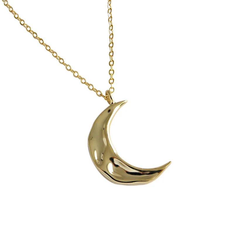 

Exclusive Simple Fine Jewelry S925 Silver Sterling Irregular Bending Moon Women Pendant Necklace for Party Daily Wear