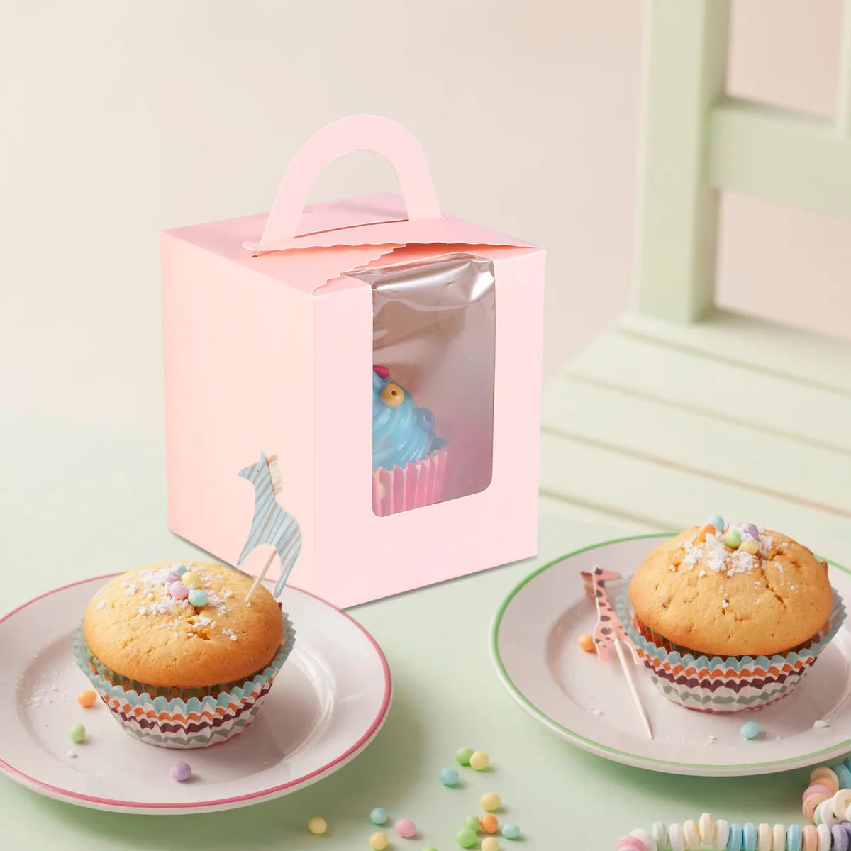 

50 Pcs Portable Cupcake Box Paper Cups Baking Boxes Individual Containers Pink Chocolate Case