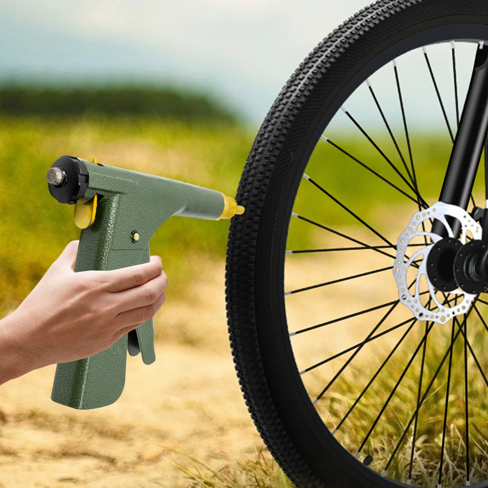 

Green Portable Tire Repair Kit for Tubeless Tires - Spring-Loaded Plug Gun, No Glue Needed, Works for Travel Trailers 24x10x14cm