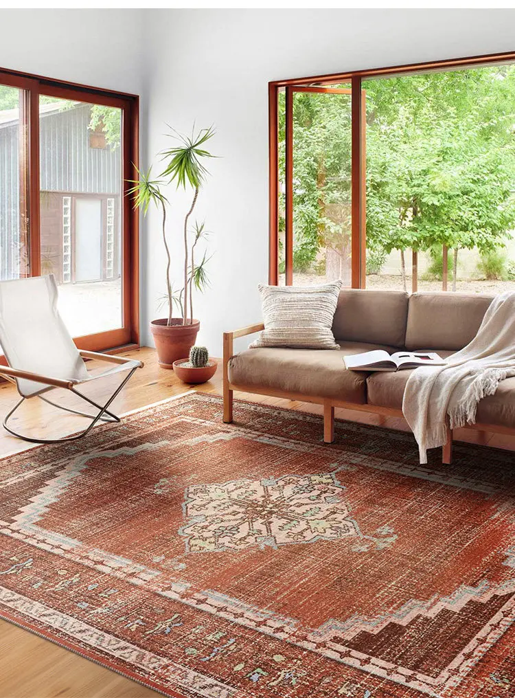 

Xiran 2025 new machine washable cotton and silk woven carpet American light retro light luxury living room bedroom bedside blank