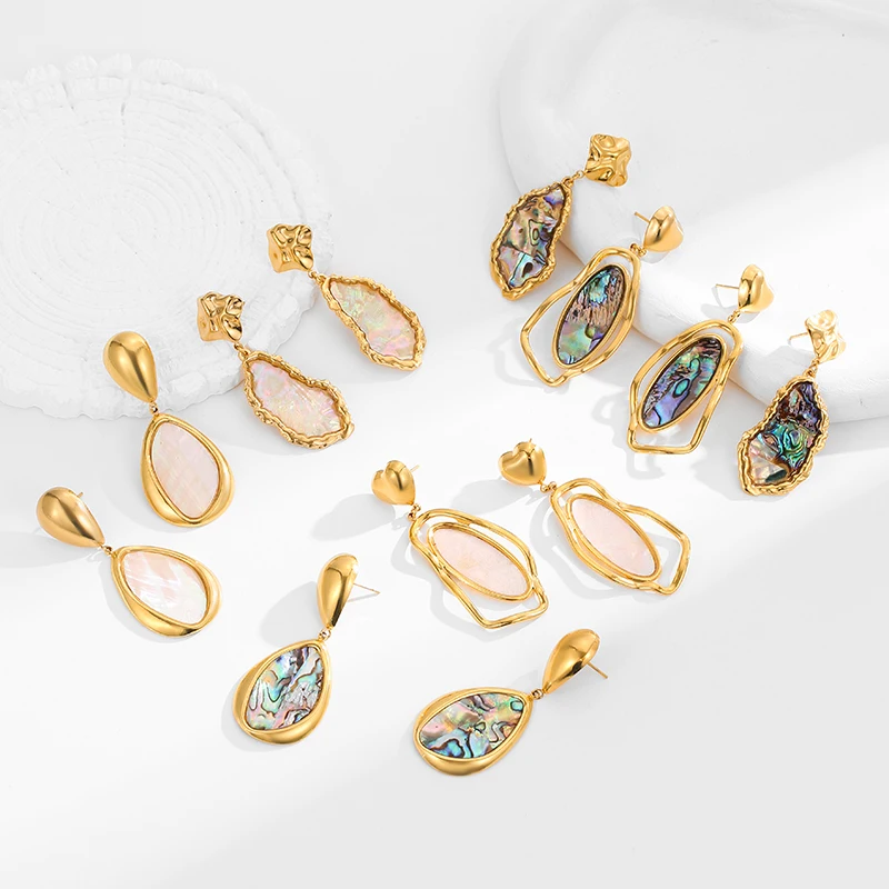 PRISCA | Creative Shell Earrings New Stainless Steel Women Vintage Party Wedding Jewelry 18k Gold Hot Sale
