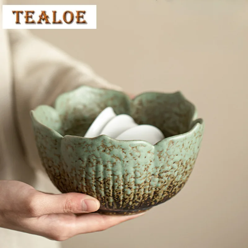 

700ml Kiln Change Green Glazed Tea Washing Tank Lotus Jianshui Tea Wash Bowl Tea Residue Barrel Fruit Bowl Chaxi Teaware Crafts