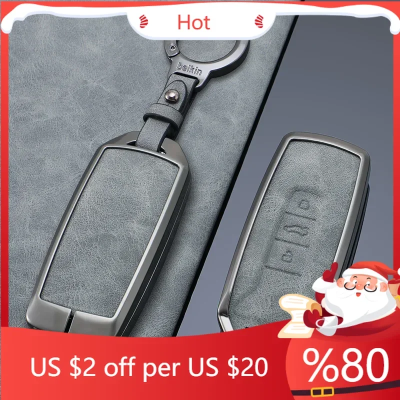 

Горячий цинковый сплав + кожаный чехол для ключей от автомобиля для VW Volkswagen Touareg 2018 2019 2020 2021 3 кнопки без ключа, внутренние наклейки