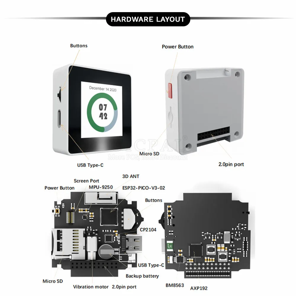 ESP32 Smart Watch BOX Development Board Wifi BT Module ESP32-BOX with 1.54 Inch TFT Screen MPU9250 BM8563 8MB Flash Type-C