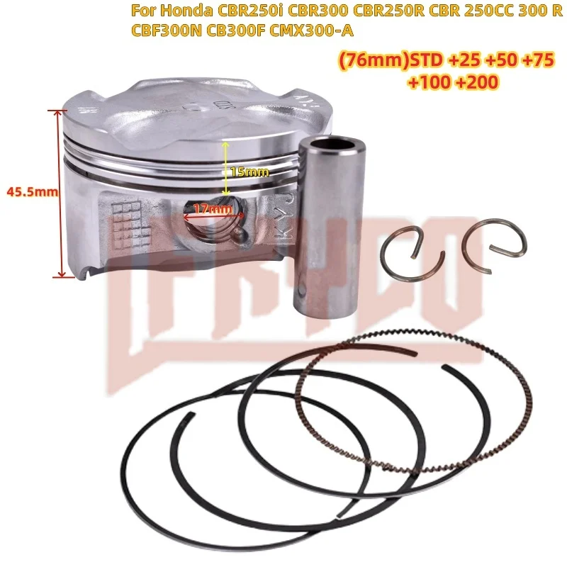 

Engine Parts 76mm +25 +50 +75 +100 +200 for Honda CBR250i CBR300 CBR250R CBR 250CC 300 R CBF300N CB300F CMX300-A Piston Ring Kit