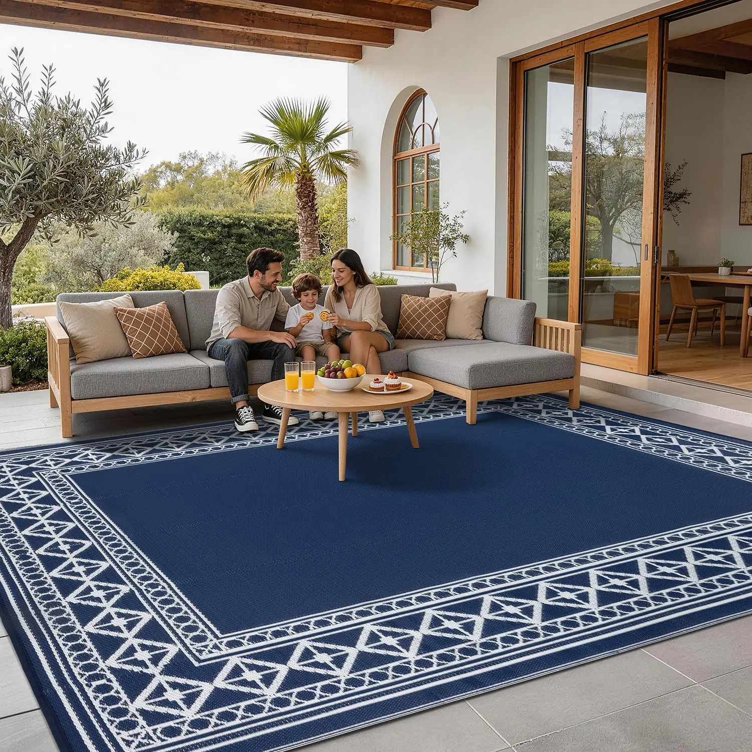 

Waterproof Outdoor Rugs 8X10 for Patio Outdoor Plastitc Straw Rug Reversible Outdoor Border Rugs RV Rug for Deck, Pinic, Beac