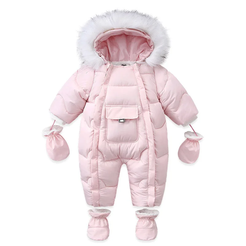 UNIFEMEN Winter Infants Bodysuit Plus Velvet Warm Hooded Newborn Baby Romper With Scarf Solid Thickened Toddler Winter Overalls