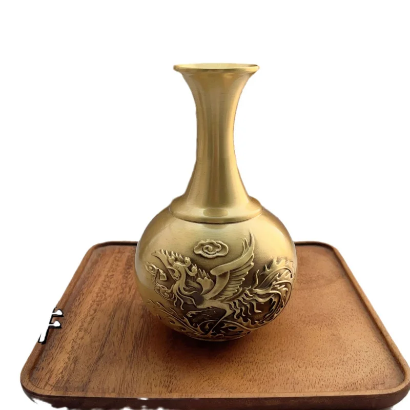 النحاس الإغاثة مائة بركات التنين والعنقاء زهرية تشكيلة زهور زخرفة غرفة المعيشة مدخل الديكور هدية الأعمال #5