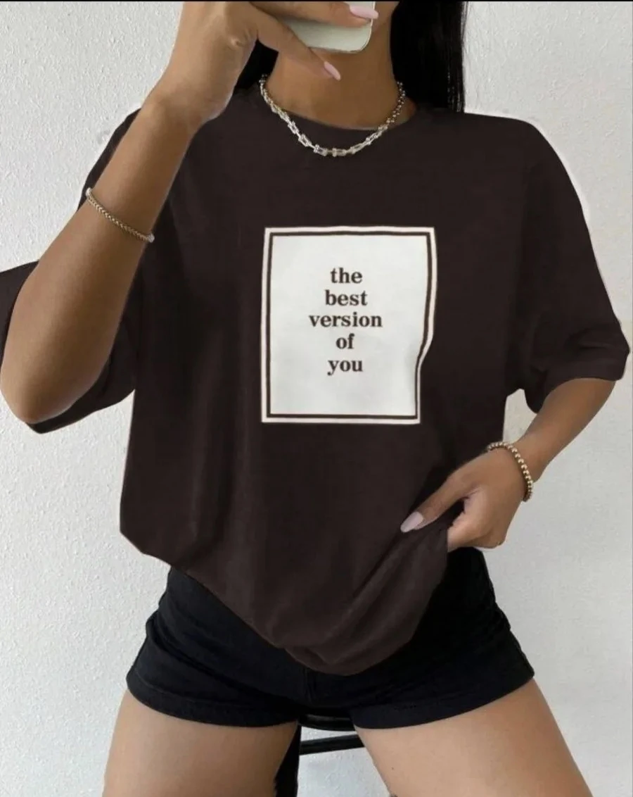 Loose Fashionable Printed Short Sleeve T-shirt Casual Versatile Cotton Top round Neck Sweat Absorbent Spring Summer Women's Tee