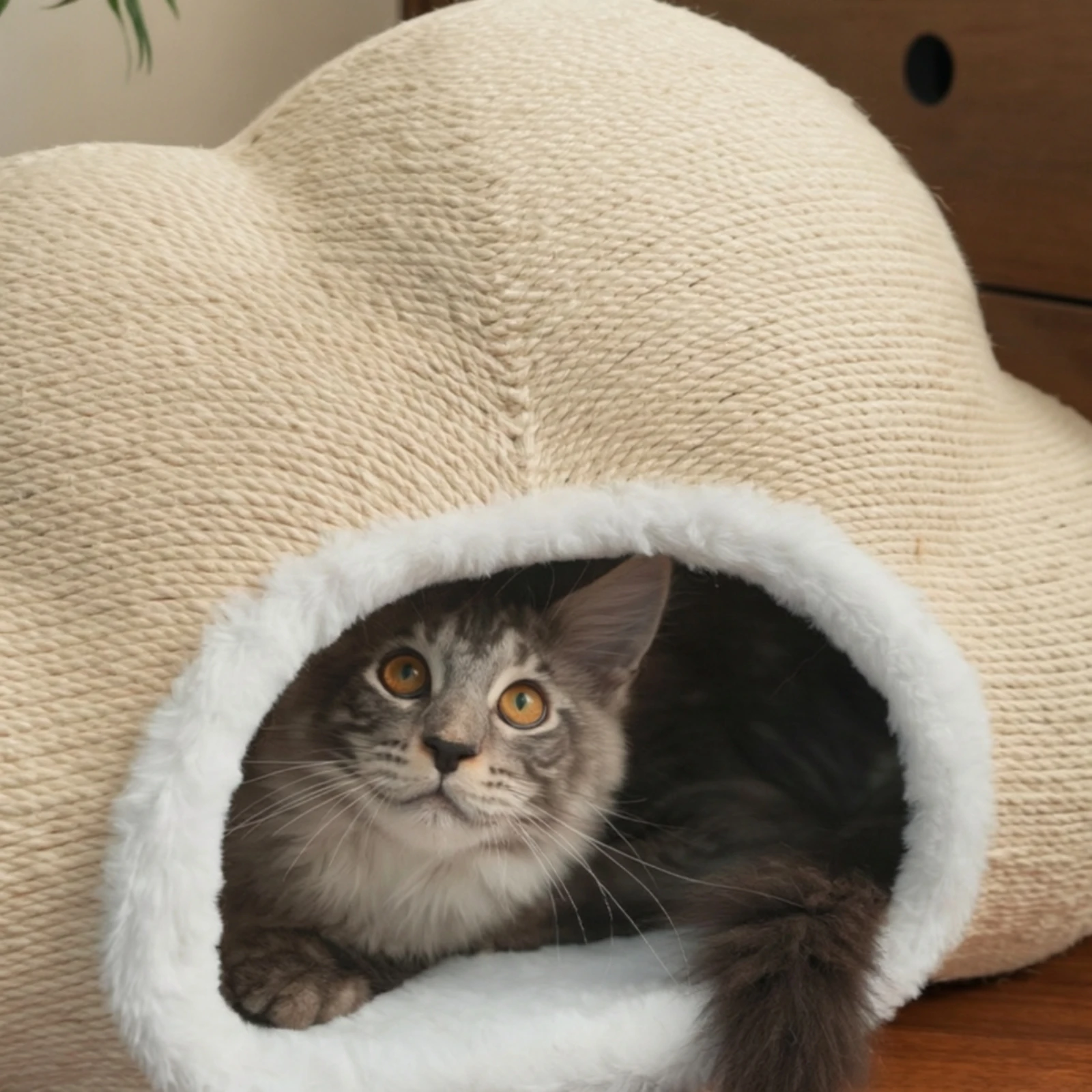NimbusShaped Cat House Year-Round Use Cat House with Sisal Scratching Surface Warm Long-Lasting for Napping, Living Room