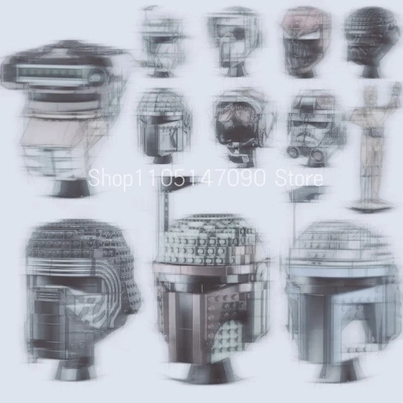 

New space combat fighter pilot helmet building blocks desk Decoration Bobas Leias Jangos Kylos Fets Rens Bricks adult Children G