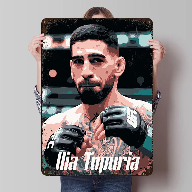 Ilia Topuria Fighter Portrait Poster Customized Wall Art Vintage Metal Signs Retro Tin Plaque for Man Cave House Bathroom Decor