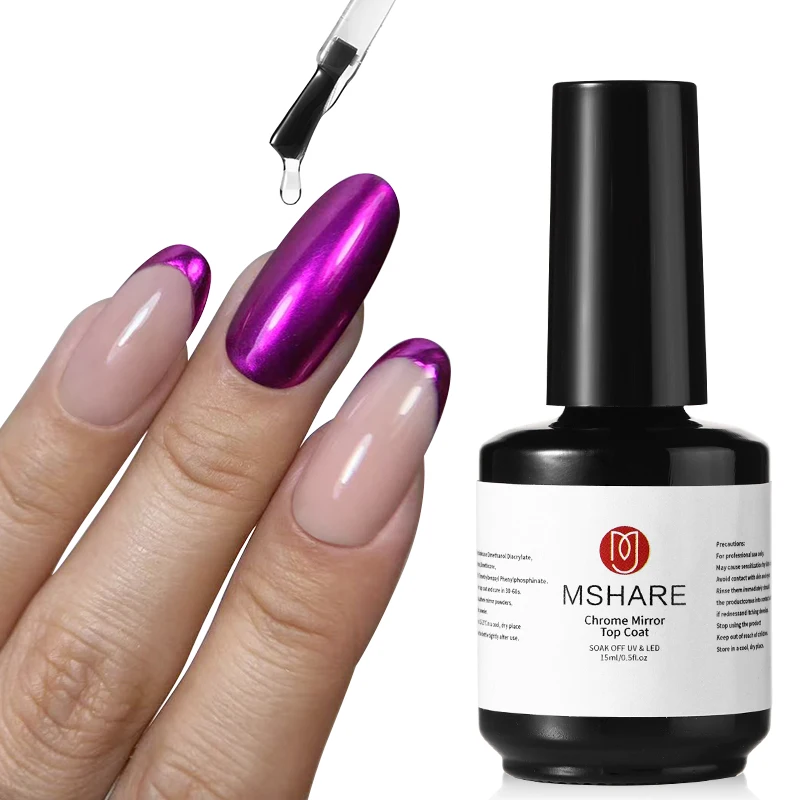 Mshare 15ml prego cromo casaco superior gel não-limpeza espelho brilho uv/led cura em pó acabamento unha polonês semi permanente diy unhas arte