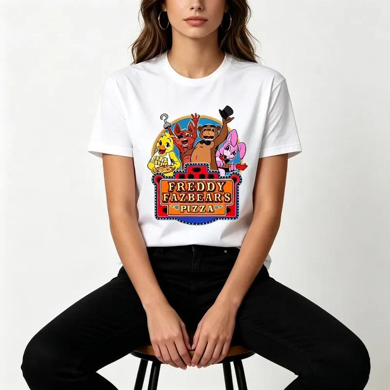 Футболка с графическим принтом FNAF Freddy Fazbear's Pizza Group, повседневные топы для игры Five Nights At Freddy's Horror Game, футболка Freddy Fazbear's Pizza