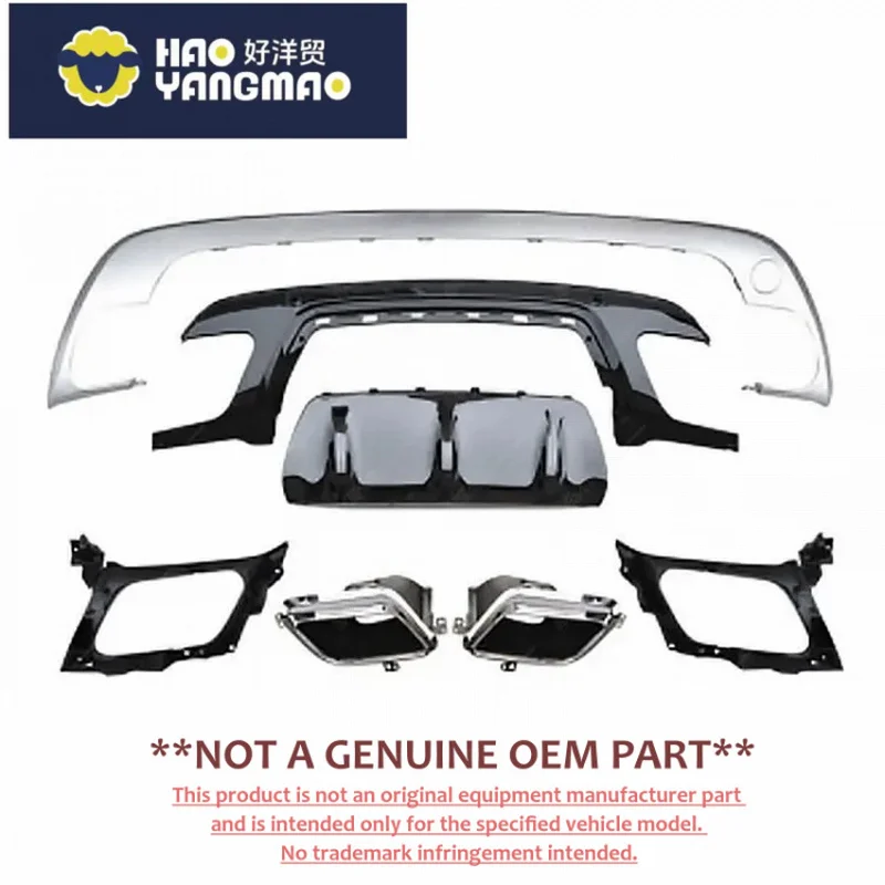 Suitable for New ABS Style Silver and Bright Black Rear Diffuser with Exhaust for Velar Body Kit Car Bumper Bolt-On