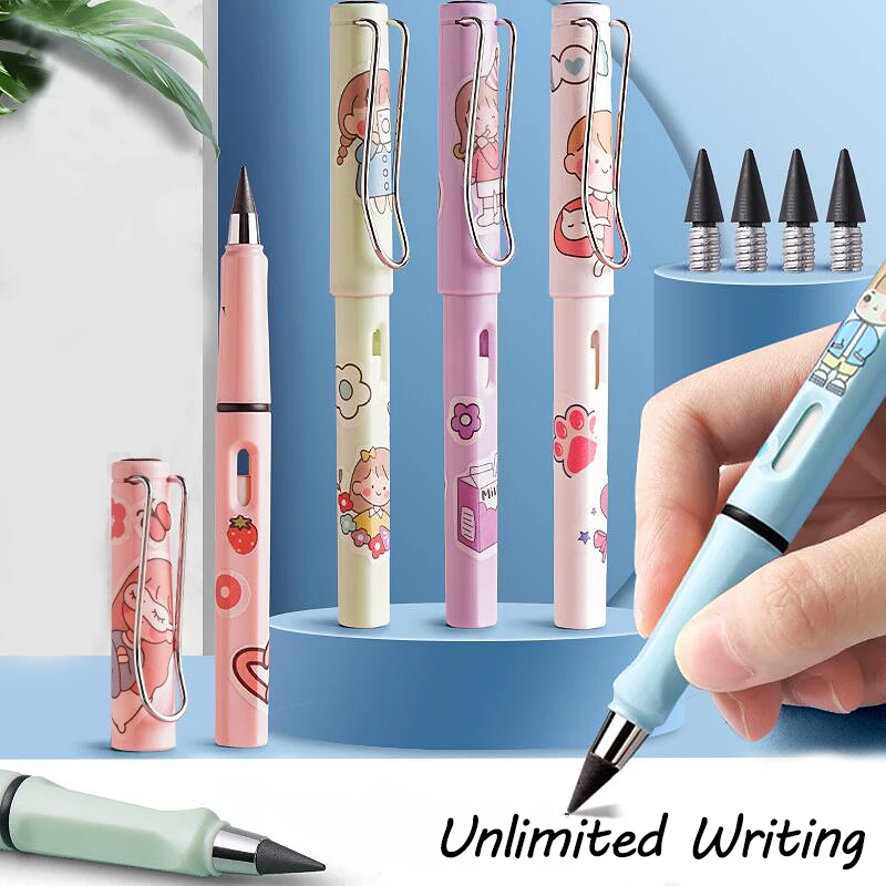 22PCS Kawaii Eternal Pencil Unlimited Writing for Kids Art Sketch Cute Pen Without Sharpening Drawing School Supplies Stationery