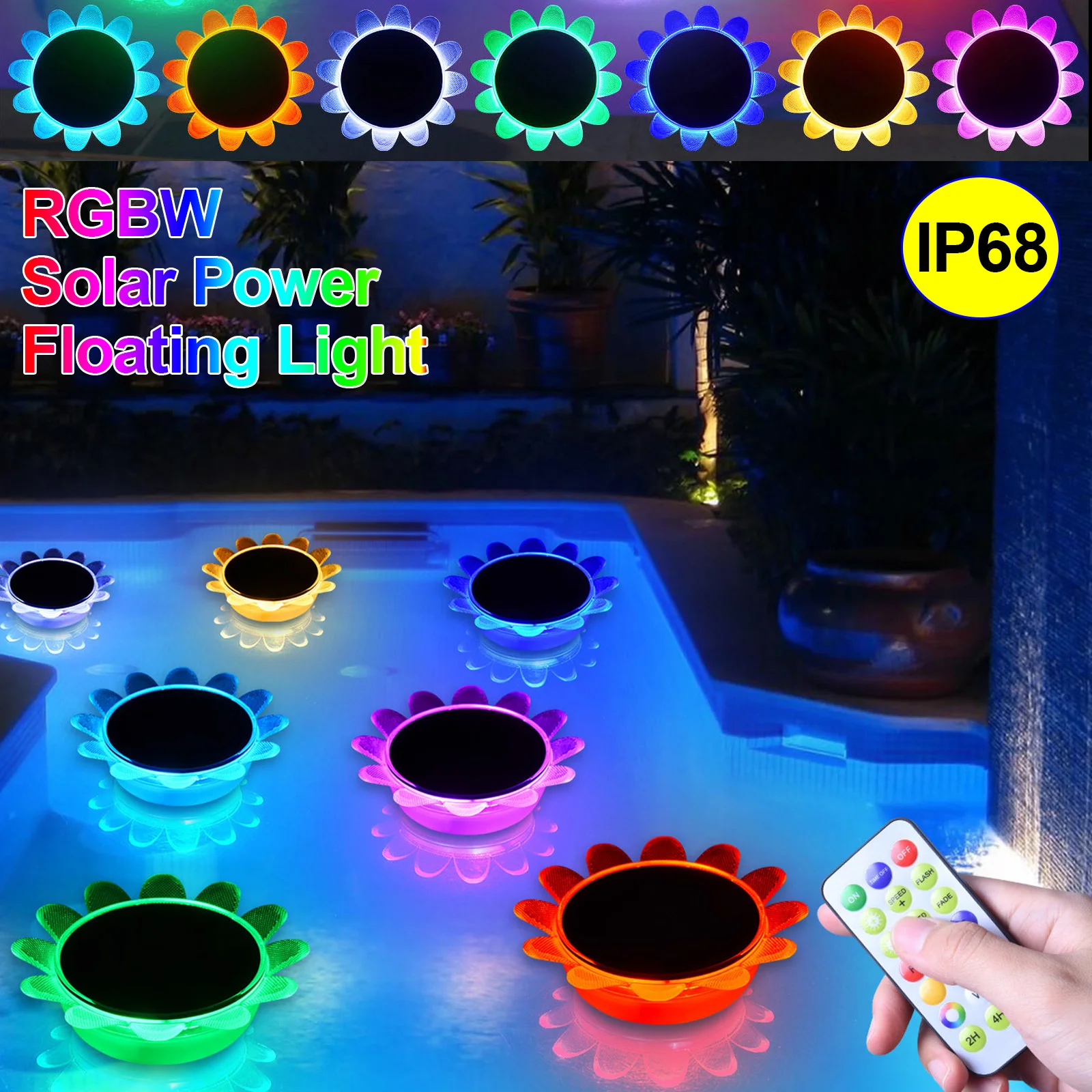 

Floating Pool Lights 4 Modes Changing IP68 Waterproof LED Pond Lights IR Remote Control Solar Pool Lights Sunflower Pool Decor