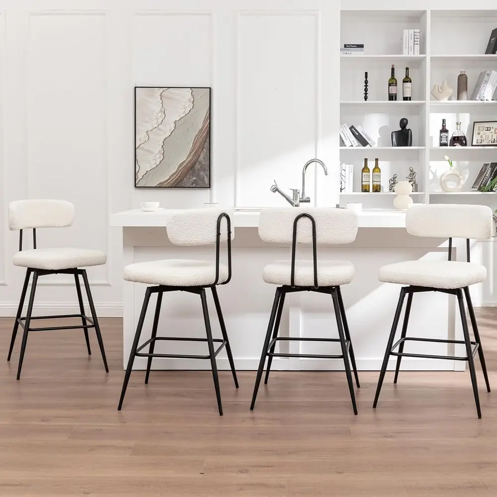 

Set of 4 Modern White Boucle Swivel Bar Stools with Back, Ideal for Kitchen Island, Cafe, Pub Counter Height