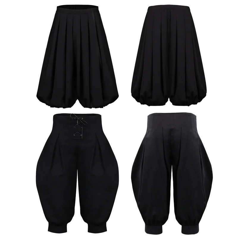 Medieval Renaissance Retro Viking Cosplay Pants Harem Cropped Trousers for Adult Men Fantasia Halloween Carnival Party Suit